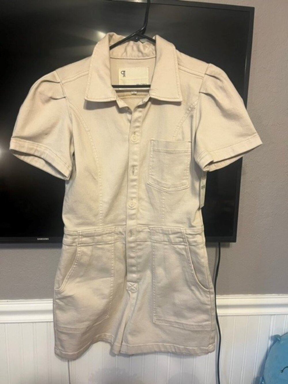 NWT Anthropologie Jean Beige Short Romper- Size M